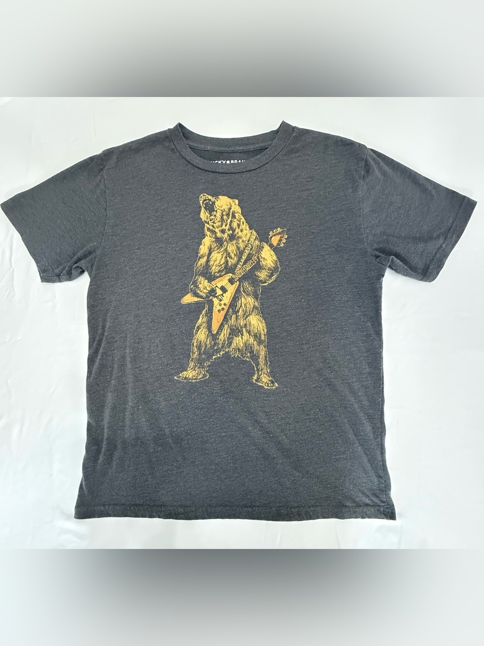 Lucky Brand Boys Rocker Bear Flying V Guitar Graphic Tee Heather Gray XL 18/20